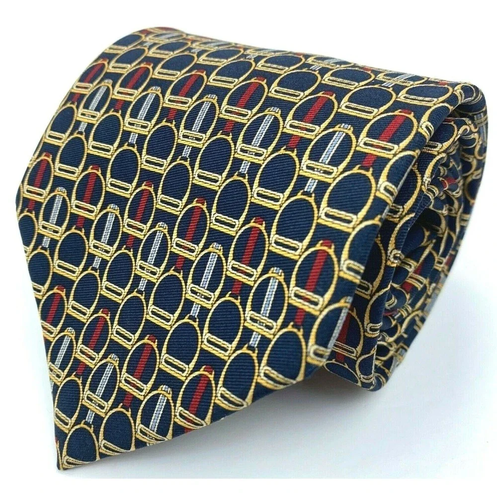 BROOKS BASICS Pure Silk Tie Horse Snaffle Bridle Part Equestrian Navy Necktie